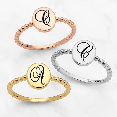 14K Gold over Sterling Engraved Script Initial Beaded Ring sold by Limoges Jewelry product image thumbnail 3