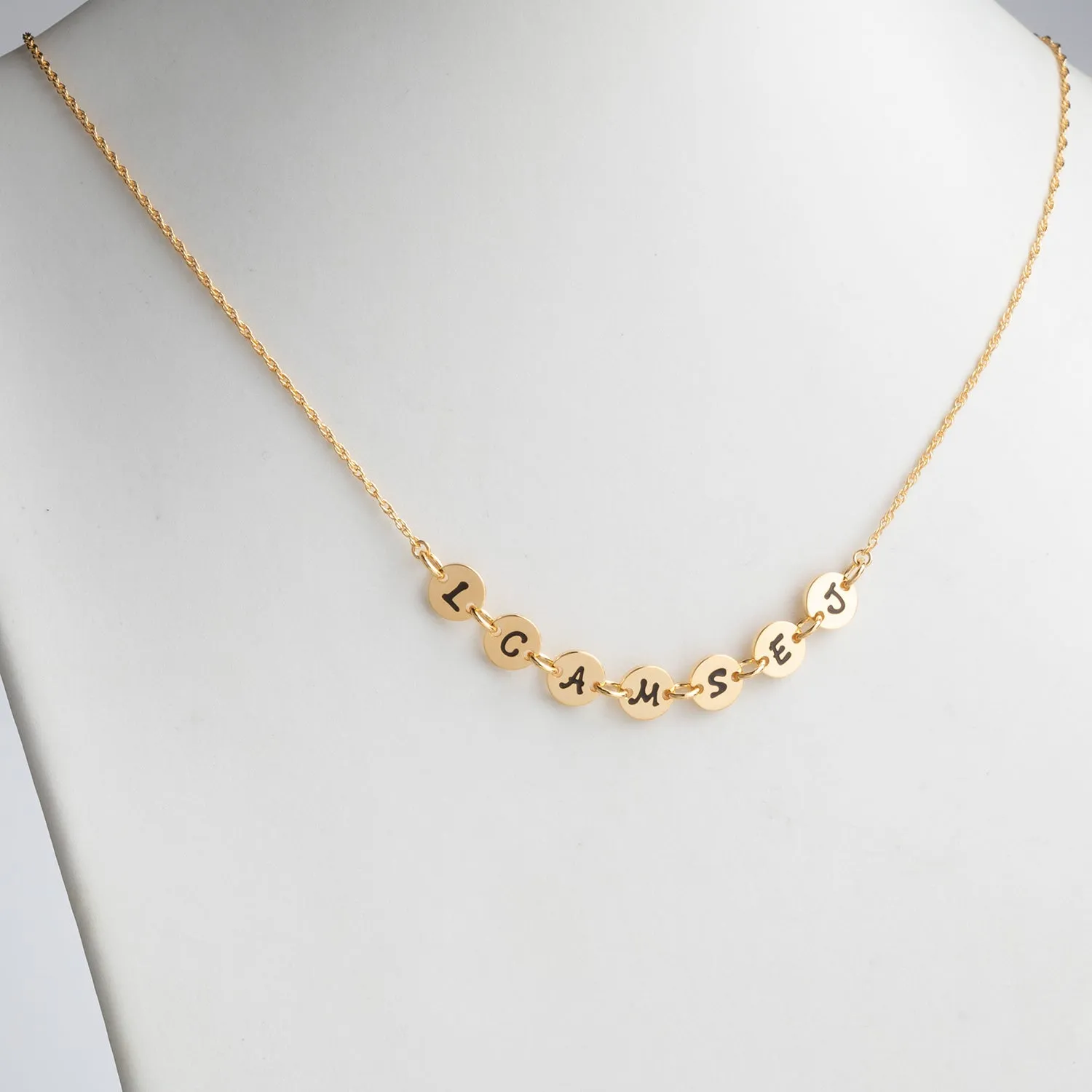 14K Gold over Sterling Initial Discs Station Necklace - 7 Discs sold by Limoges Jewelry product image thumbnail 2