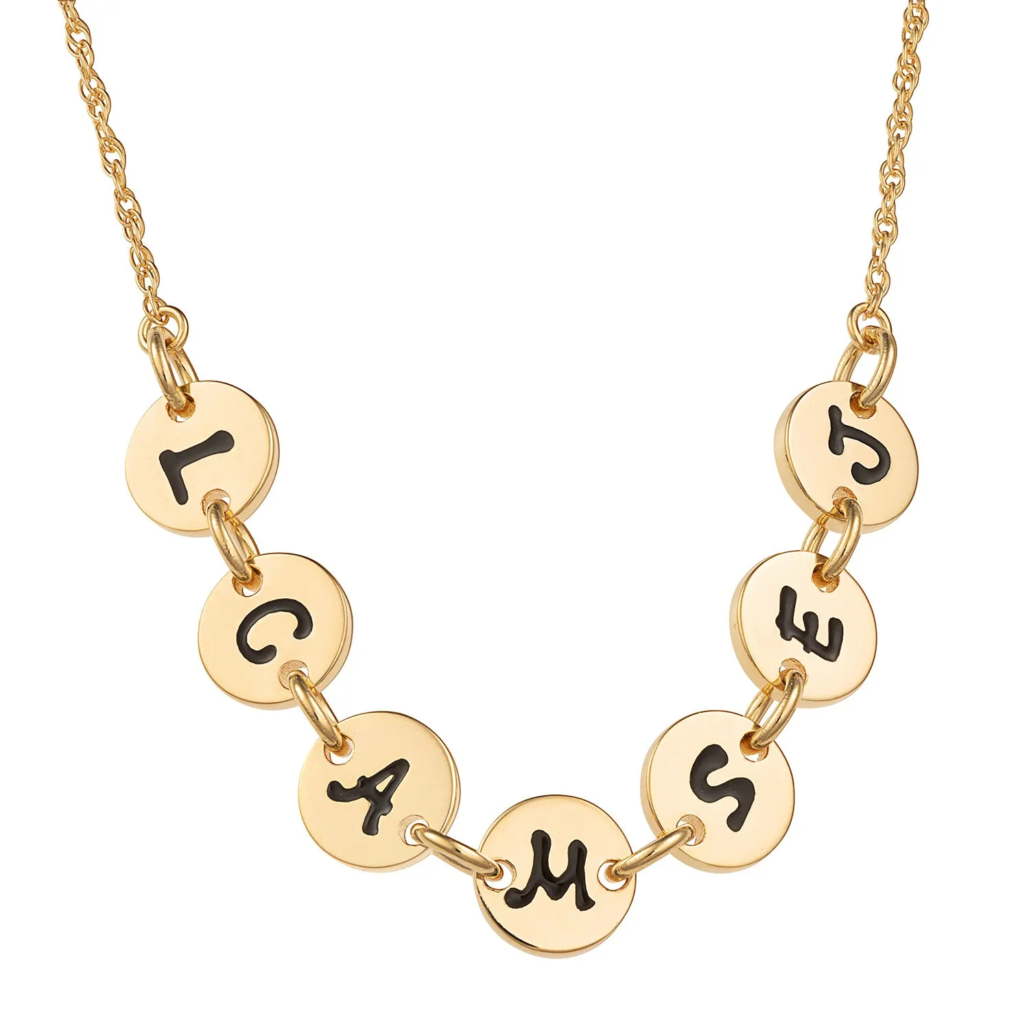 14K Gold over Sterling Initial Discs Station Necklace - 7 Discs sold by Limoges Jewelry