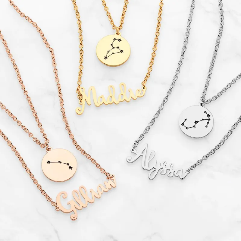 Script Name and Constellation Layered Disc Necklace sold by Limoges Jewelry