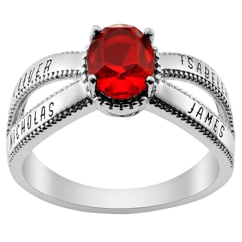 Silver Plated Mother's Oval Birthstone Family Name Ring sold by Limoges Jewelry