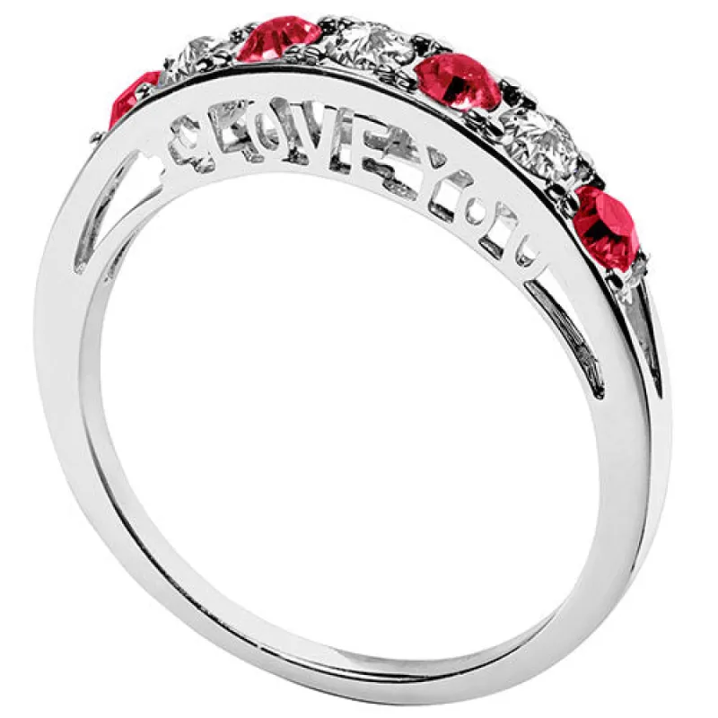 Silver Plated I LOVE YOU Simulated Ruby and Clear Crystal Ring sold by Limoges Jewelry