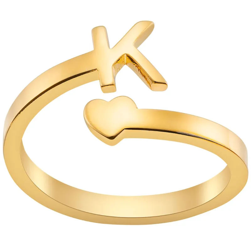 14K Gold Plated Initial and Heart Bypass Ring sold by Limoges Jewelry