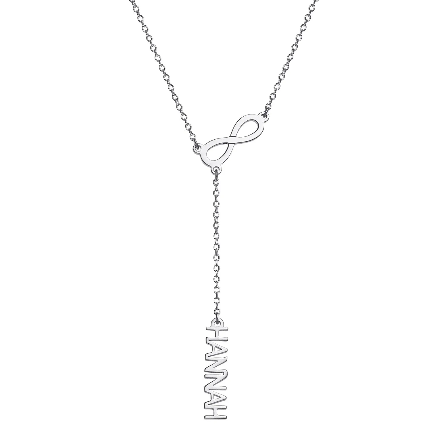 Sterling Silver Uppercase Name and Infinity Y-Necklace sold by Limoges Jewelry