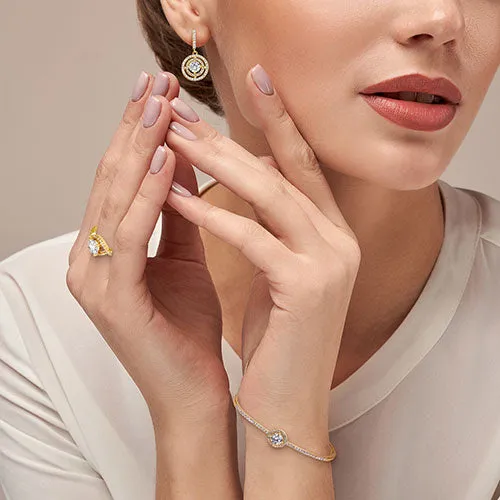 Goldtone CZ Dangle Earrings, Ring, and Cuff Bracelet Set sold by Limoges Jewelry product image thumbnail 2