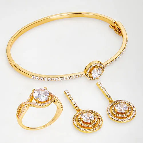 Goldtone CZ Dangle Earrings, Ring, and Cuff Bracelet Set sold by Limoges Jewelry