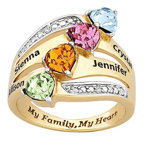 Mother's My Family My Heart Name & Birthstone Heart Genuine Diamond Ring sold by Limoges Jewelry