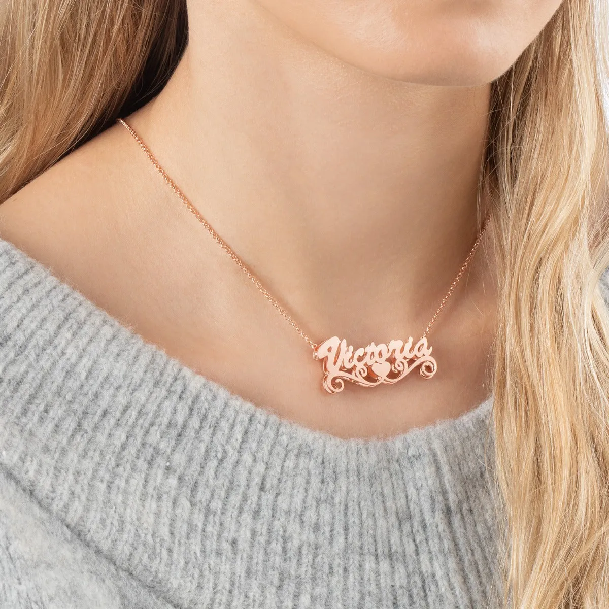 Personalized 14K Rose Gold over Sterling Double Nameplate Necklace sold by Limoges Jewelry product image thumbnail 2