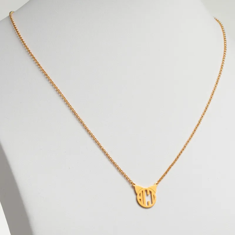 14K Gold Plated Cat Monogram Necklace sold by Limoges Jewelry