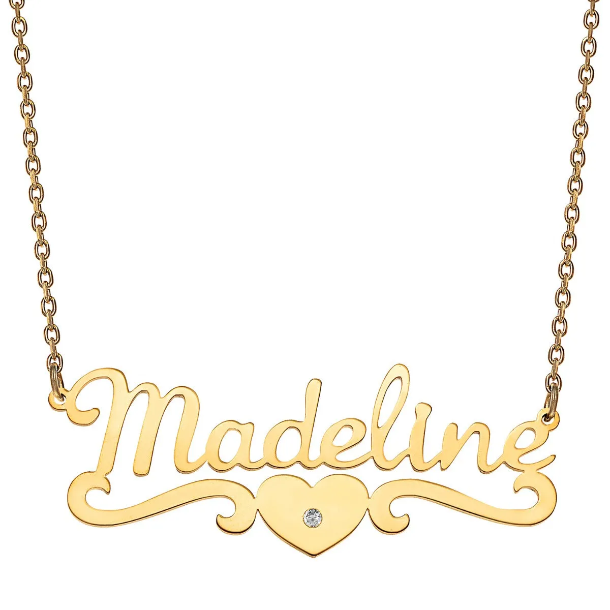 Stainless Steel Script Name with CZ Heart Scroll Necklace sold by Limoges Jewelry product image thumbnail 4