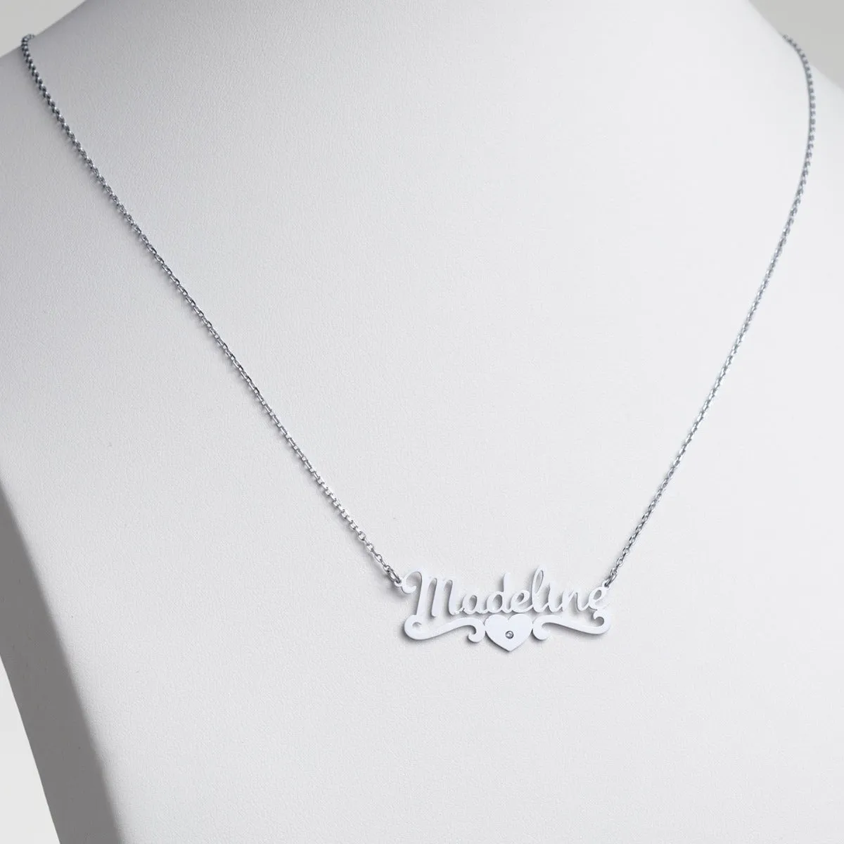 Stainless Steel Script Name with CZ Heart Scroll Necklace sold by Limoges Jewelry product image thumbnail 3