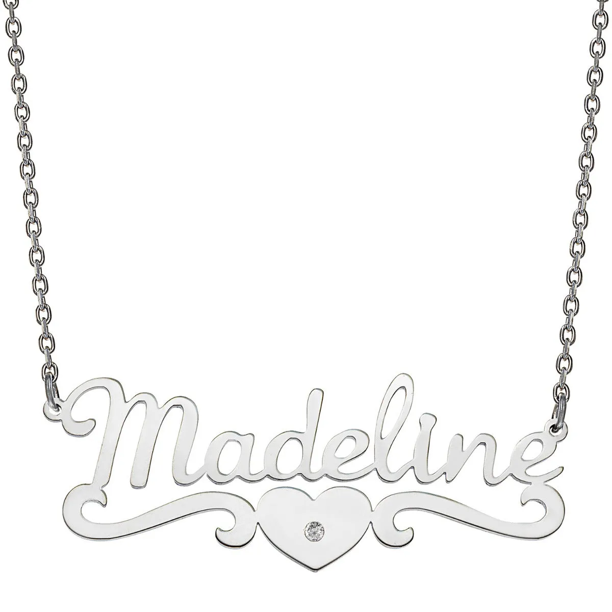 Stainless Steel Script Name with CZ Heart Scroll Necklace sold by Limoges Jewelry product image thumbnail 2