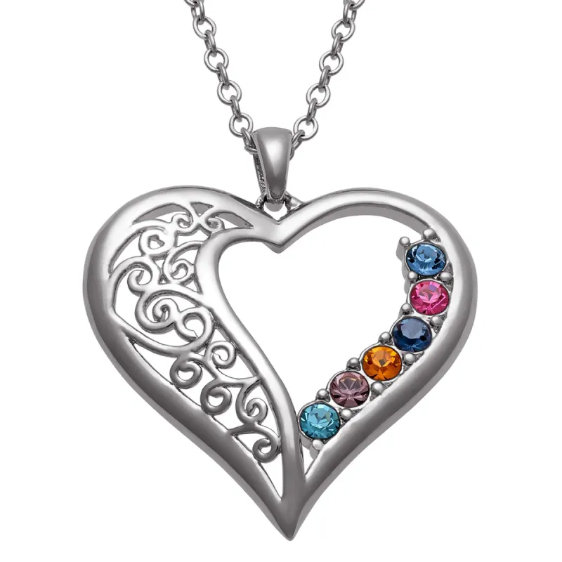 Sterling Silver Family Birthstone Heart Swirl Pendant sold by Limoges Jewelry