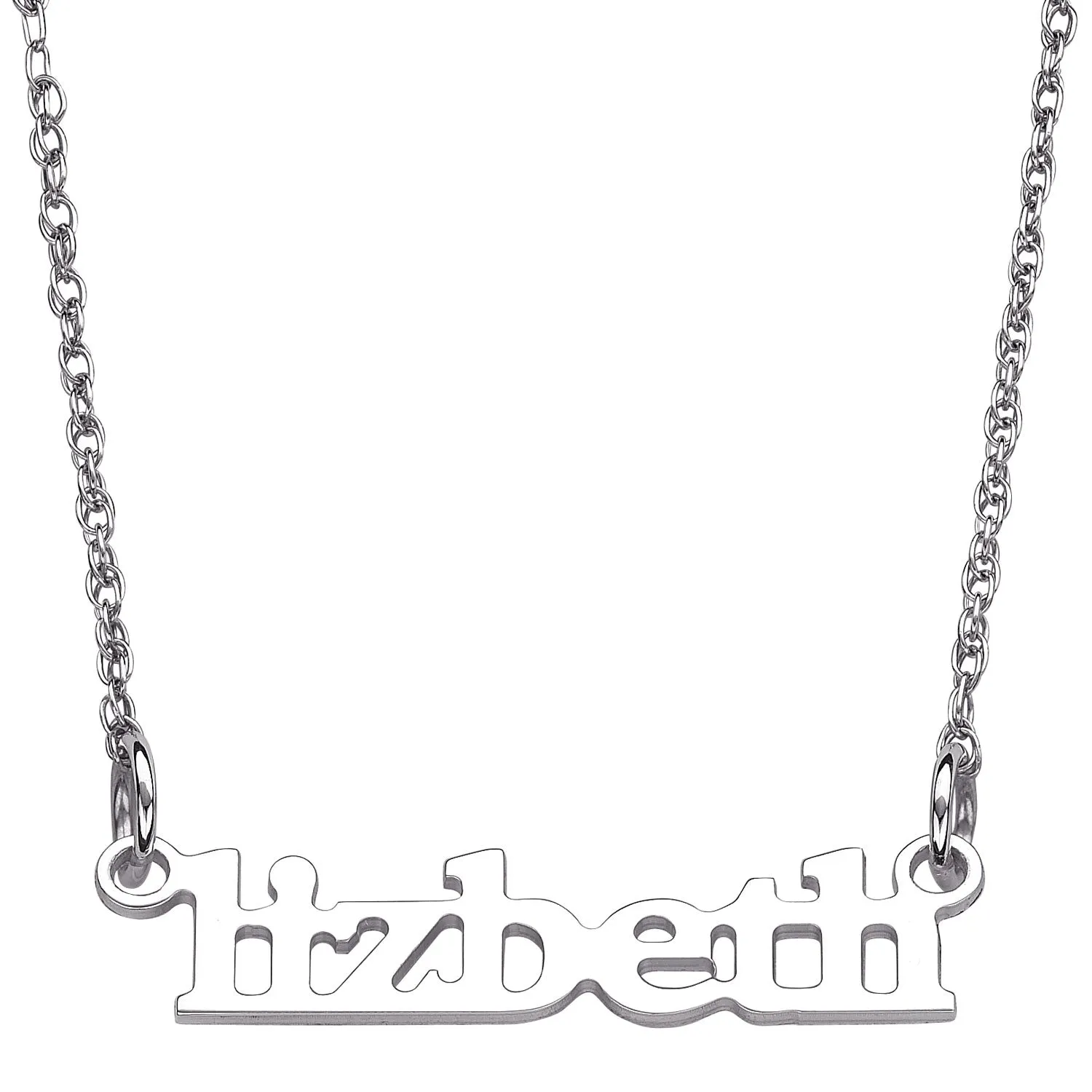 ELIZABETH EDMONDS Sterling Silver Print Name Necklace sold by Limoges Jewelry