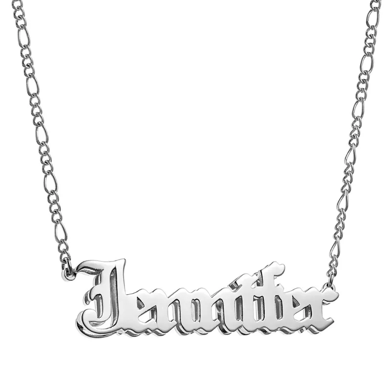 Silver Plated 3-D Old English Name Plaque Necklace sold by Limoges Jewelry