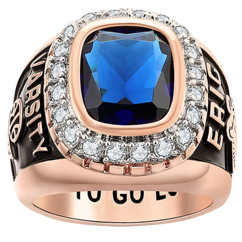 Men's 14K Rose Gold Plated CZ Encrusted Class Ring made by Limoges Jewelry