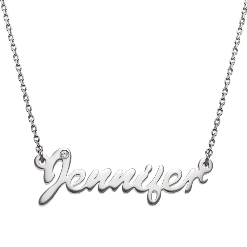 Sterling Silver Petite Script Name with CZ Necklace sold by Limoges Jewelry