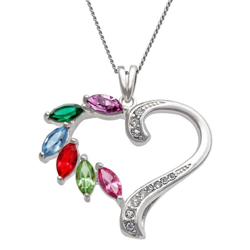 Sterling Silver Marquise Birthstone Heart Pendant sold by Limoges Jewelry