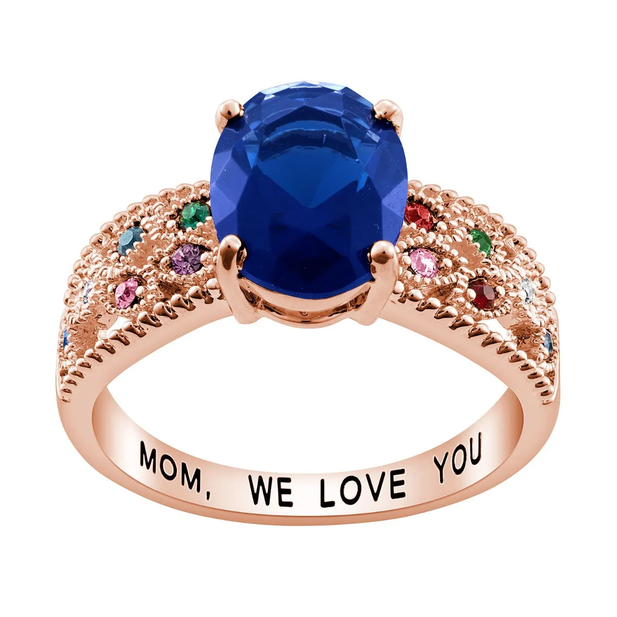 14K Rose Gold Plated Mother's Oval Family Birthstone Ring sold by Limoges Jewelry