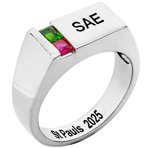 Men's Silver Plated Engraved Square Stone Signet Freestyle Class Ring sold by Limoges Jewelry product image thumbnail 2