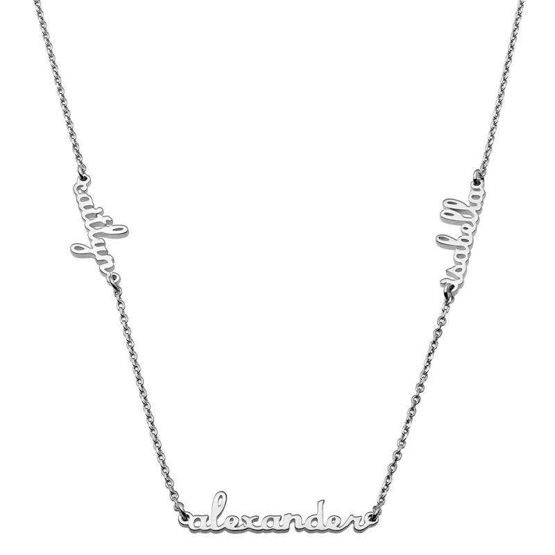 Sterling Silver Petite Script Family Name Necklace- 3 Names sold by Limoges Jewelry