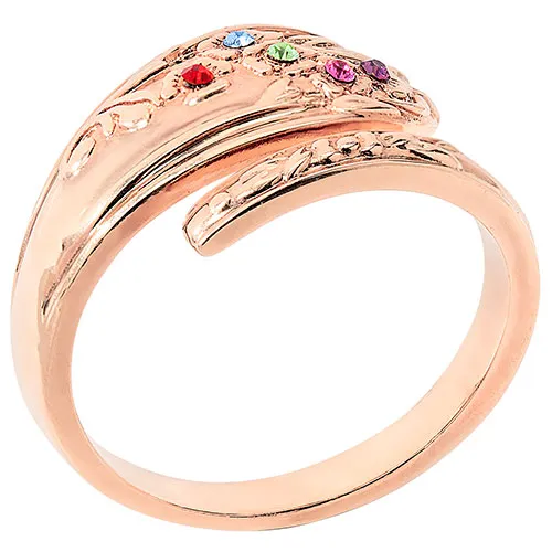 14K Rose Gold Plated Family Birthstone Bypass Spoon Ring sold by Limoges Jewelry product image thumbnail 2