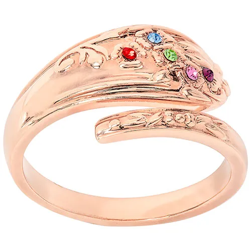 14K Rose Gold Plated Family Birthstone Bypass Spoon Ring sold by Limoges Jewelry