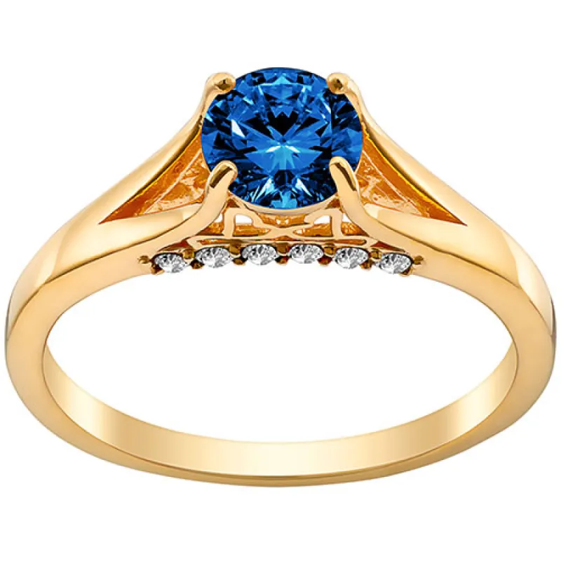 14K Gold Plated Simulated Sapphire and Clear Crystal Ring sold by Limoges Jewelry