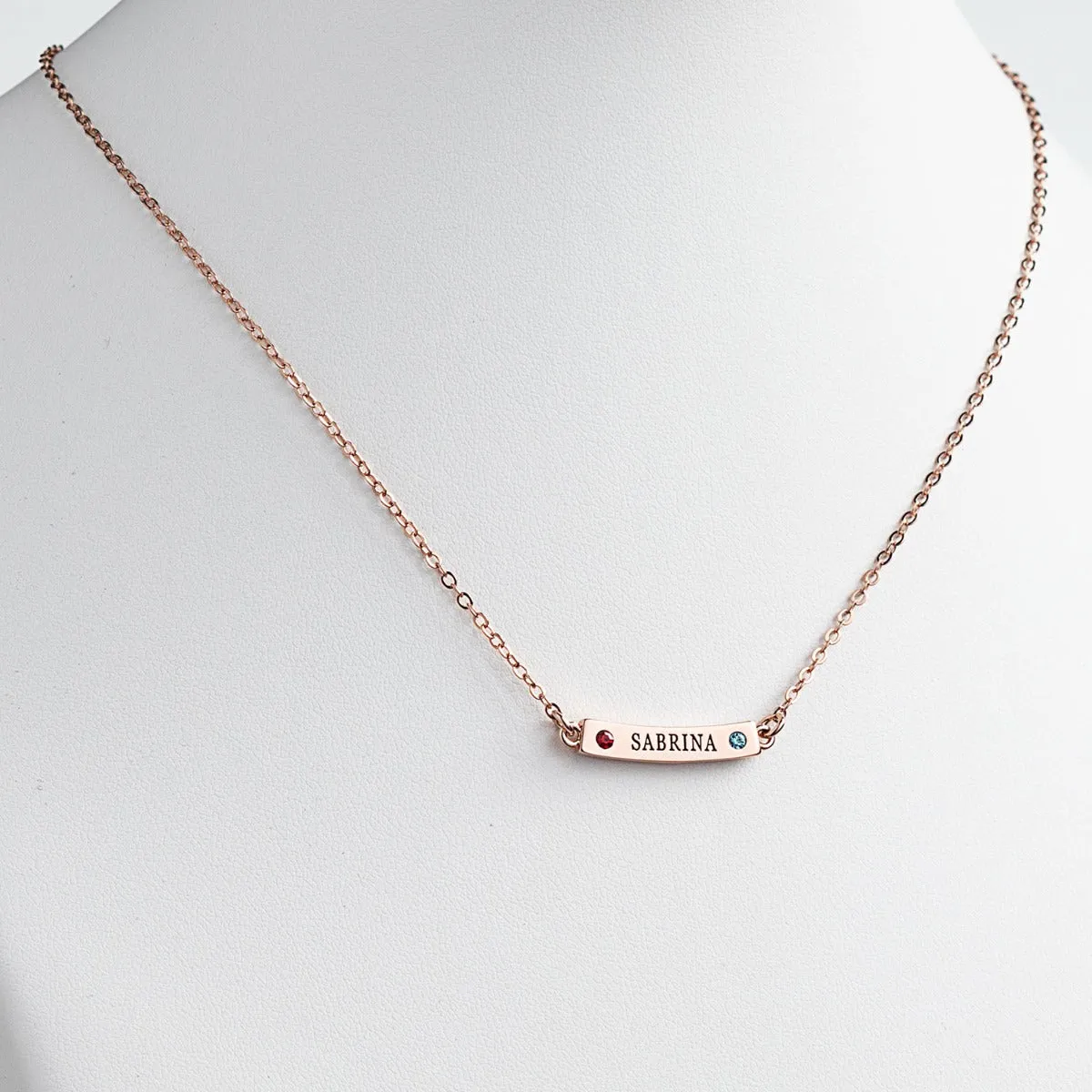 14K Rose Gold Plated Engraved Name and Birthstone Curved Bar Necklace sold by Limoges Jewelry product image thumbnail 2