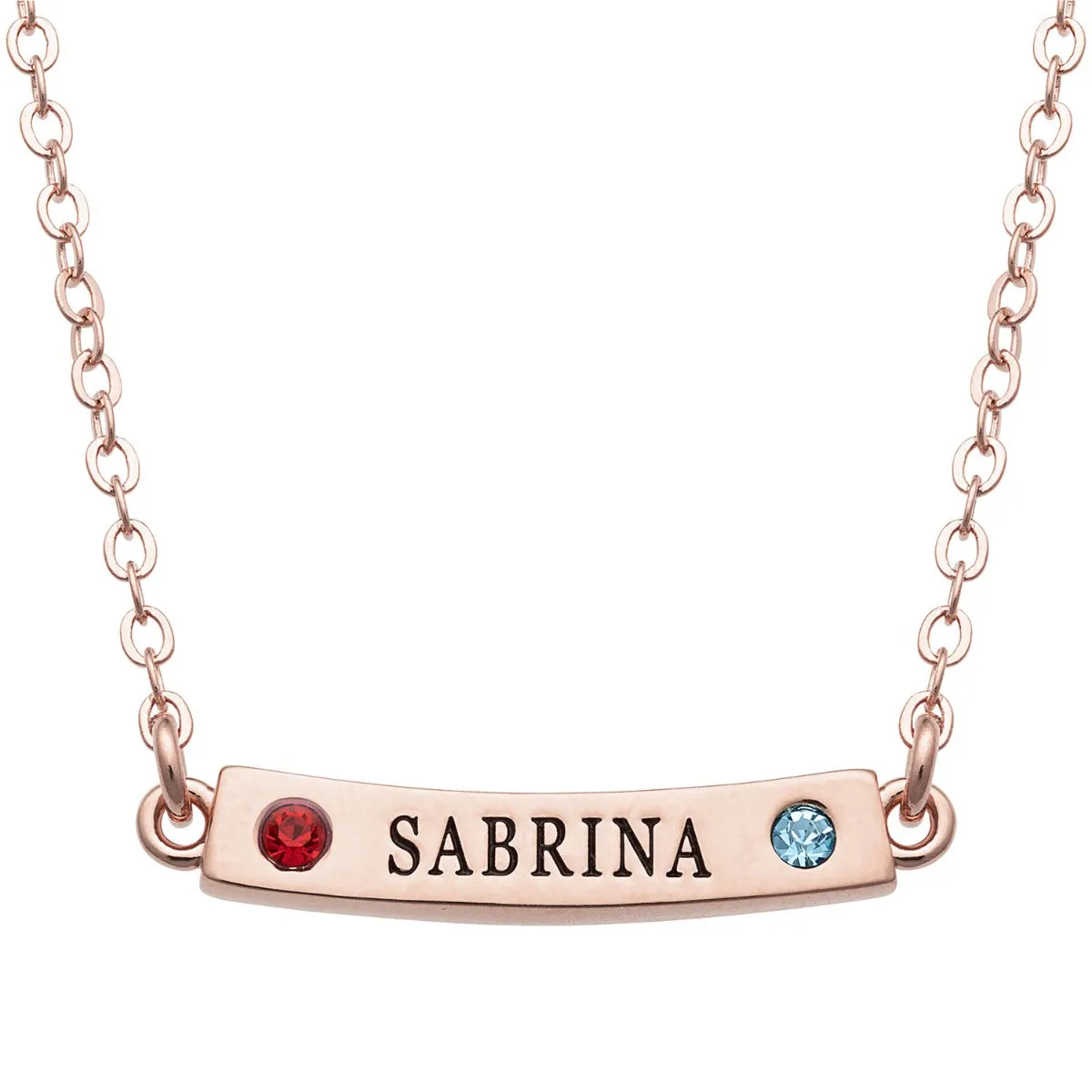 14K Rose Gold Plated Engraved Name and Birthstone Curved Bar Necklace sold by Limoges Jewelry