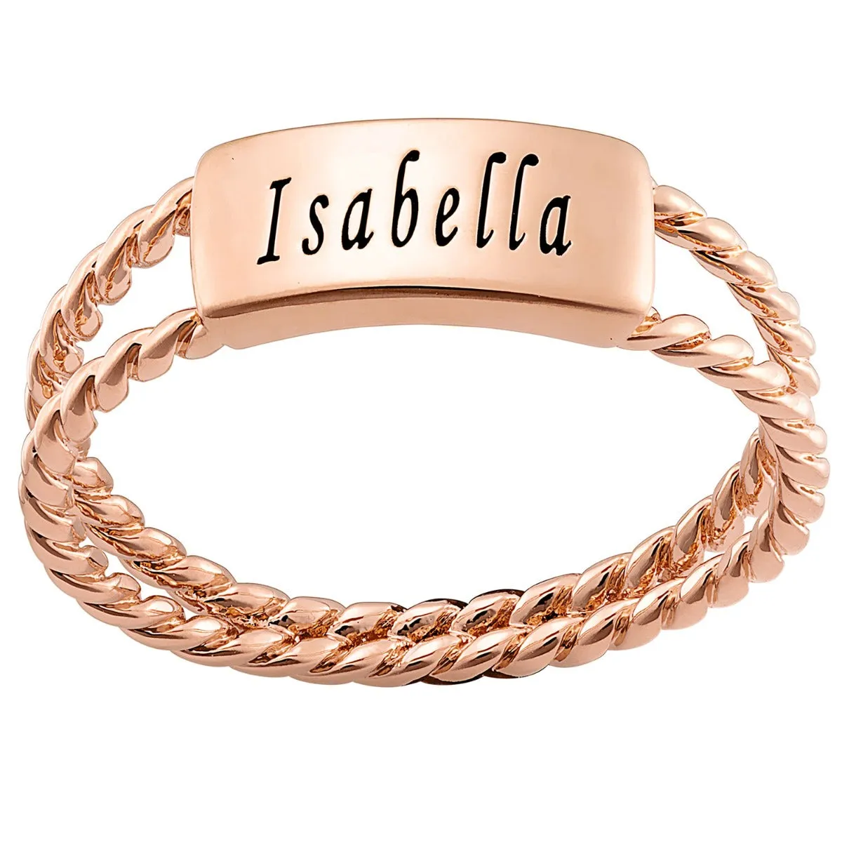 14K Rose Gold Plated Engraved Name with Double Roped Band Ring sold by Limoges Jewelry