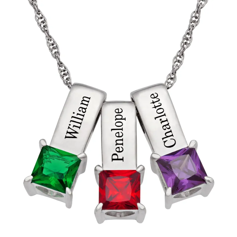 Sterling Silver Engraved Name and Birthstone Charm 3 Piece Pendant sold by Limoges Jewelry