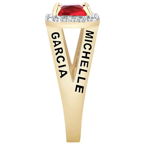 Women's 14K Gold Plated Split Band Square CZ Halo Birthstone Class Ring sold by Limoges Jewelry product image thumbnail 4