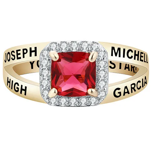 Women's 14K Gold Plated Split Band Square CZ Halo Birthstone Class Ring sold by Limoges Jewelry product image thumbnail 2