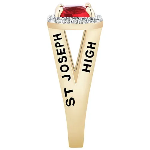 Women's 14K Gold Plated Split Band Square CZ Halo Birthstone Class Ring sold by Limoges Jewelry product image thumbnail 3