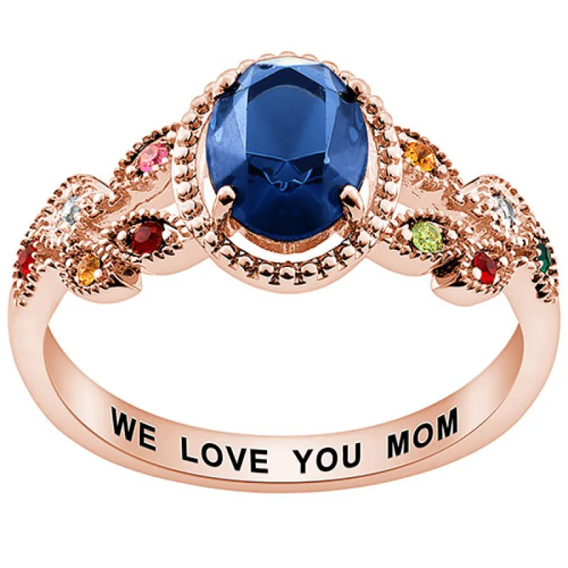 14K Rose Gold over Sterling Mother's Oval Family Birthstone Ring sold by Limoges Jewelry