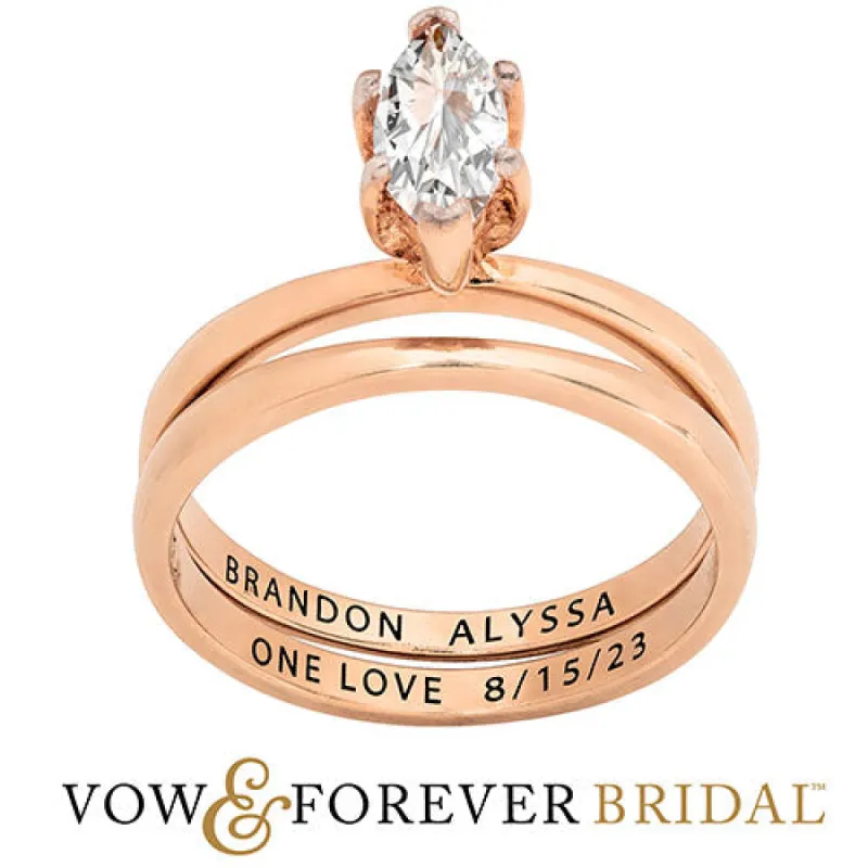 14K Rose Gold over Sterling  Marquise White Topaz 2-Piece Engraved Wedding Ring Set sold by Limoges Jewelry