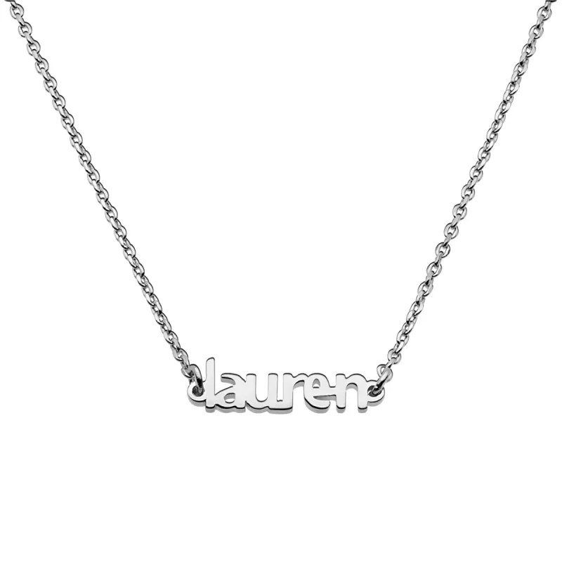 Sterling Silver Petite Block Name Necklace sold by Limoges Jewelry