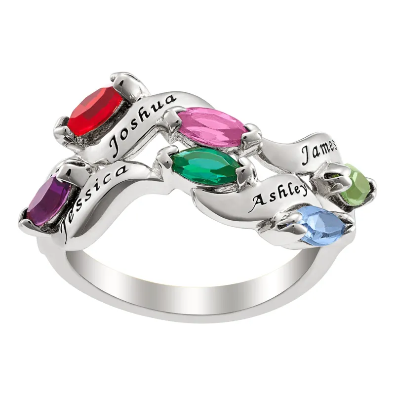 Sterling Silver Family Name and Marquise Birthstone Ring sold by Limoges Jewelry