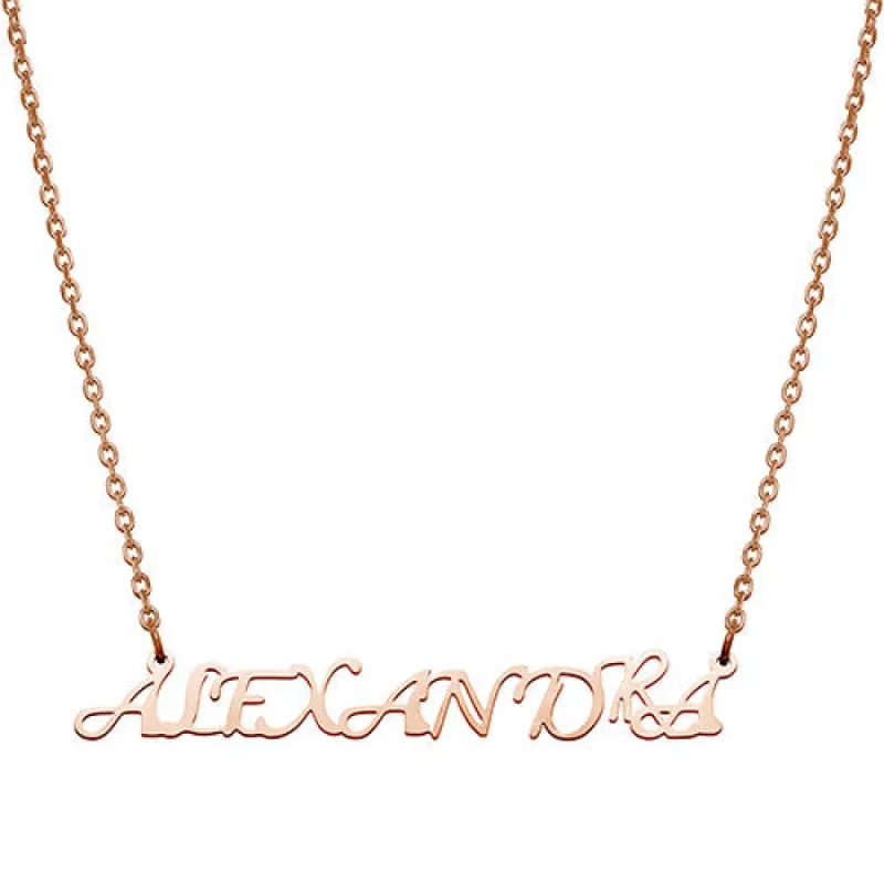 10K Rose Gold Fancy Script Uppercase Name Necklace sold by Limoges Jewelry