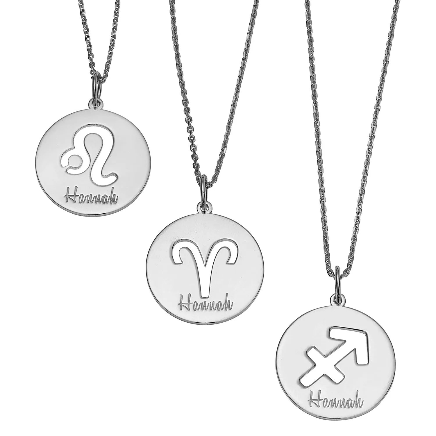 Sterling Silver Engraved Name Zodiac Symbol Necklace sold by Limoges Jewelry