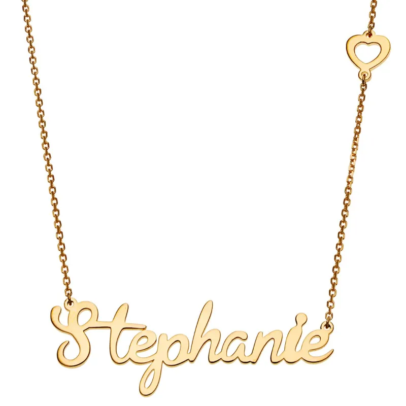 14K Gold Plated Script Name with Heart Station Necklace sold by Limoges Jewelry