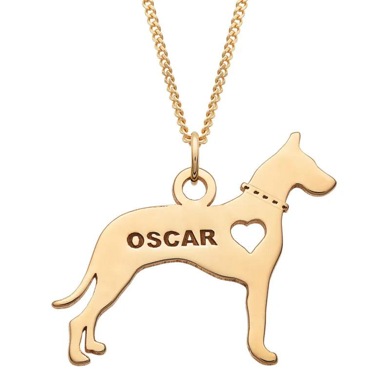 14K Gold over Sterling Engravable Great Dane Dog Necklace sold by Limoges Jewelry