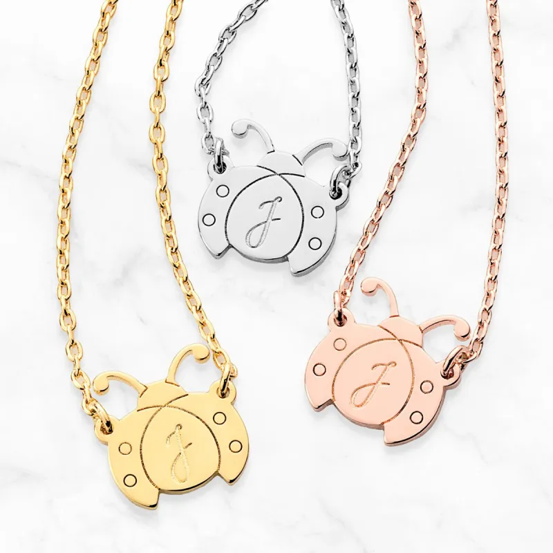Personalized  Engraved Initial Ladybug Necklace sold by Limoges Jewelry