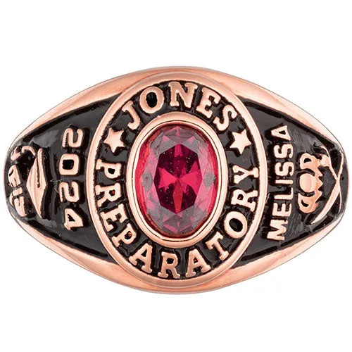 Ladies' 14K Rose Gold over Sterling Traditional Oval Birthstone Class Ring sold by Limoges Jewelry