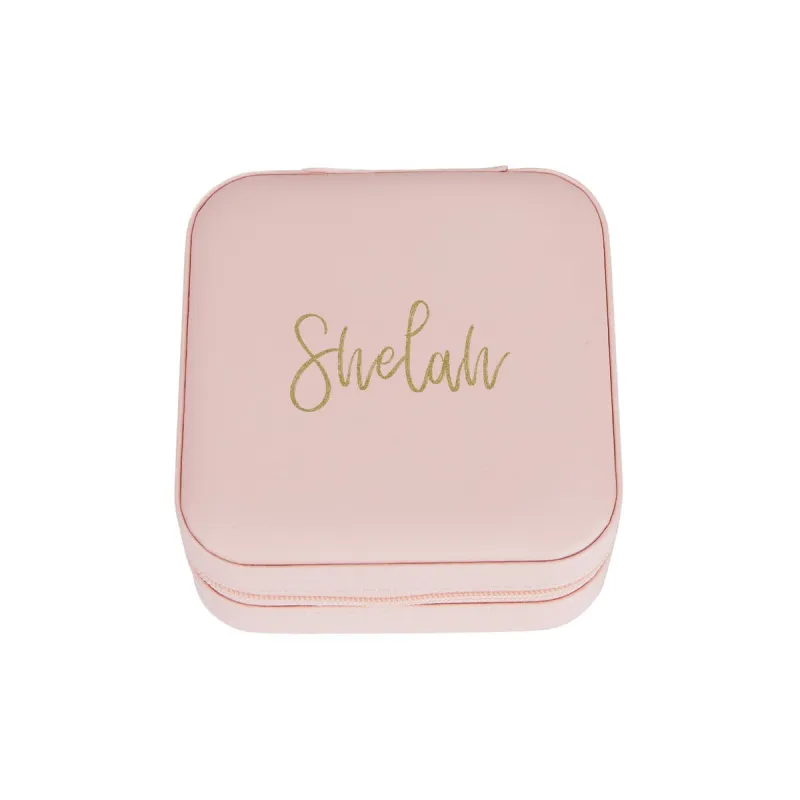 Pink Zip Travel Jewelry Case with Gold Tone Script sold by Limoges Jewelry