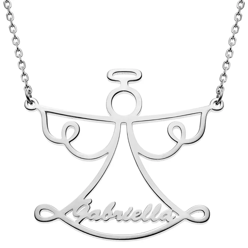Silver Plated Script Name Open Angel Necklace sold by Limoges Jewelry