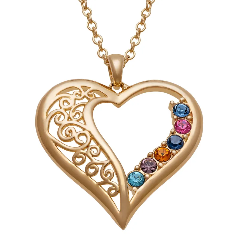 Family Birthstone Heart Swirl Pendant sold by Limoges Jewelry
