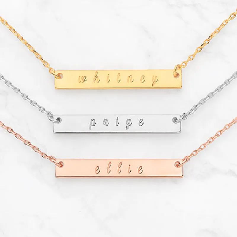 Sterling Silver Mini Bar Name Necklace sold by Limoges Jewelry