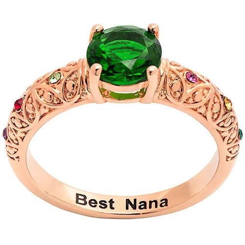 14K Rose Gold Plated Fine Filigree Family Birthstone Ring sold by Limoges Jewelry